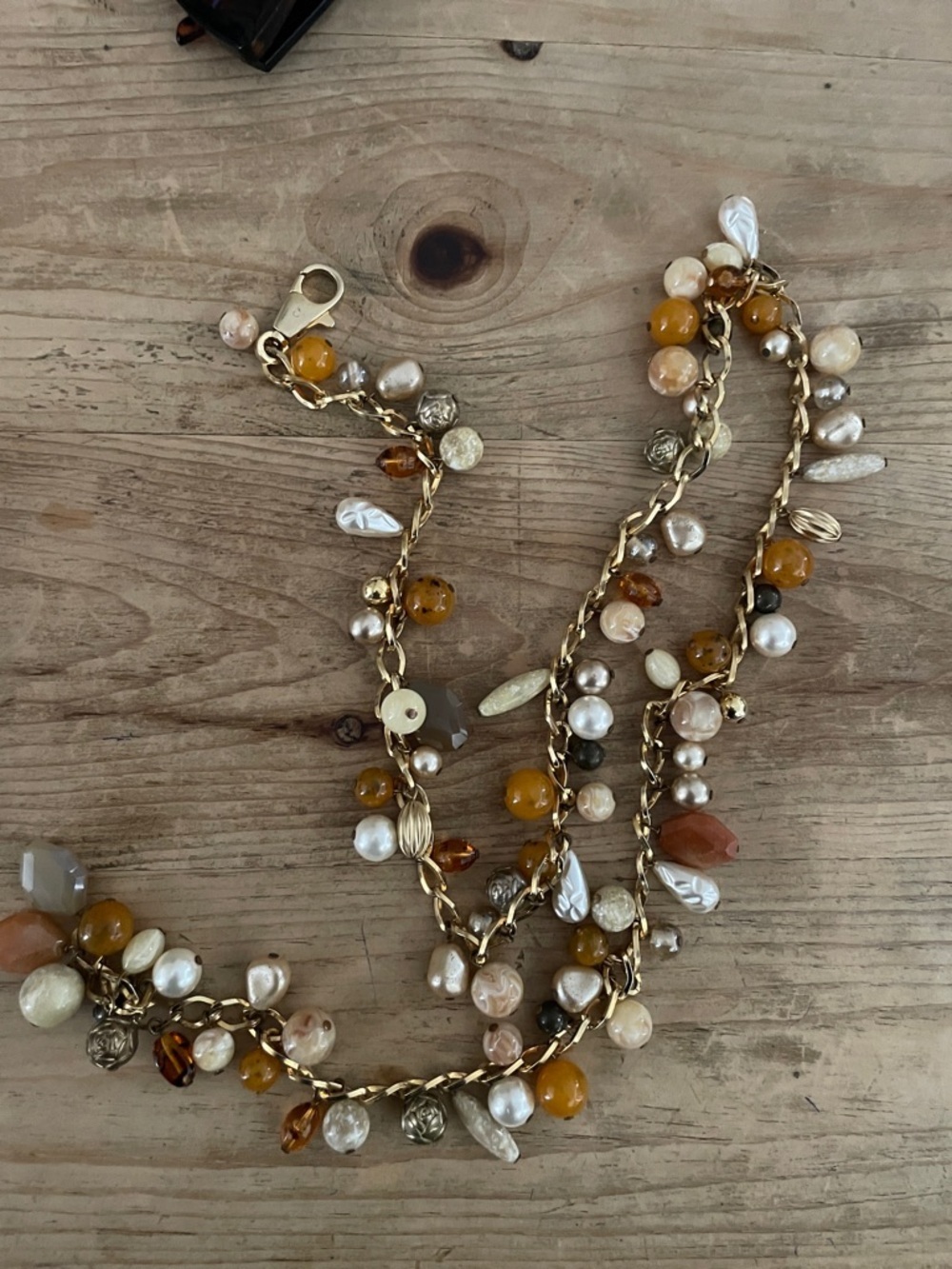 NWOT Gold chain mixed beaded belt amber cream ivory hues elegant cocktail OSFM